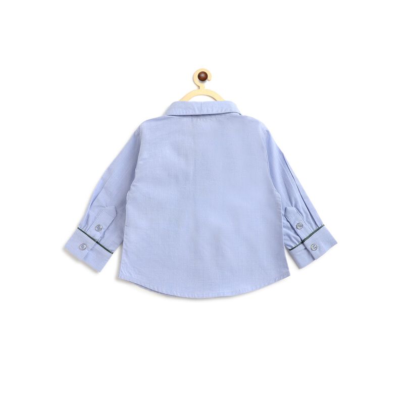 Long Sleeve Cotton  Shirt - Blue , With Bow image number null